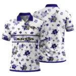 Baltimore Ravens Polo Shirt Personalized Floral Pinstripe Purple White Best Selling