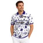 Baltimore Ravens Polo Shirt Personalized Floral Pinstripe Purple White Best Selling
