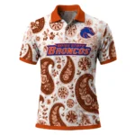 Boise State Broncos Polo Shirt Custom Paisley Florals Orange White Best Selling