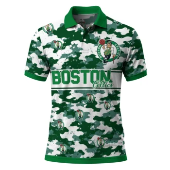 Boston Celtics Polo Shirt - Custom Camo Band Green