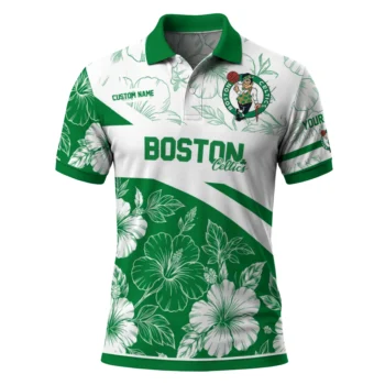 Boston Celtics Polo Shirt - Custom Floral Angles Green White
