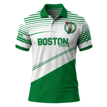Boston Celtics Polo Shirt - Custom Slanted Stripes Green White
