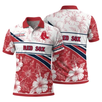 Boston Red Sox Polo Shirt Personalized Floral Angles Red White Fashion Forward