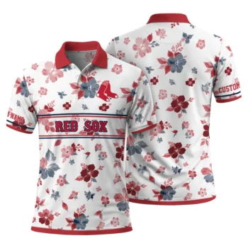 Boston Red Sox Polo Shirt Personalized Floral Pinstripe Red White Fashion Forward