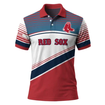 Boston Red Sox Polo Shirt Personalized Slanted Stripes Red White Best Selling
