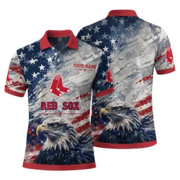 Boston Red Sox Polo Shirt Personalized Star Brushstrokes Red Blue Fashion Forward