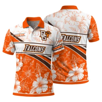 Bowling Green Falcons Polo Shirt Custom Floral Angles Orange White Fashion Forward