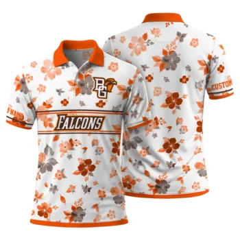 Bowling Green Falcons Polo Shirt Custom Floral Pinstripe Orange White Fashion Forward