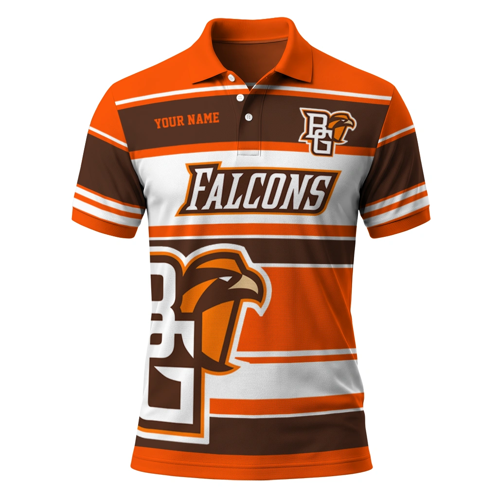 Bowling Green Falcons Polo Shirt Custom Horizontal Blocks Orange Best Selling Bowling Green Falcons Polo Shirt Custom Horizontal Blocks Orange Best Selling