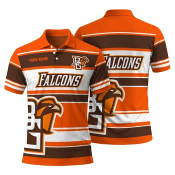 Bowling Green Falcons Polo Shirt Custom Horizontal Blocks Orange Fashion Forward