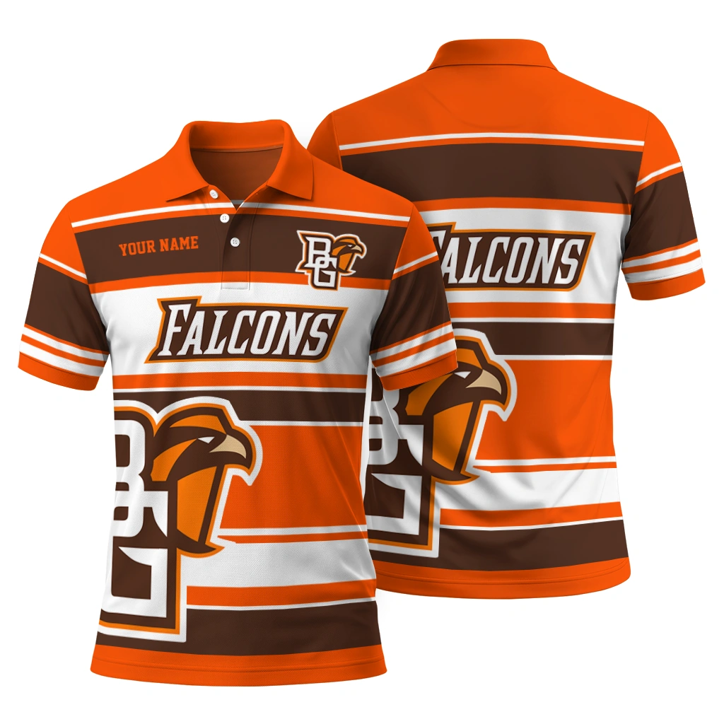 Bowling Green Falcons Polo Shirt Custom Horizontal Blocks Orange Fashion Forward Bowling Green Falcons Polo Shirt Custom Horizontal Blocks Orange Fashion Forward