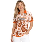 Bowling Green Falcons Polo Shirt Custom Paisley Florals Orange White Best Selling