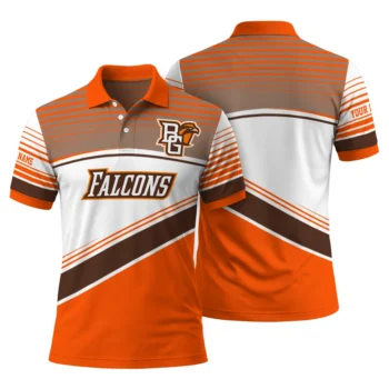 Bowling Green Falcons Polo Shirt Custom Slanted Stripes Orange White Fashion Forward