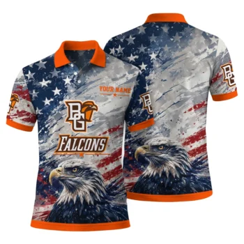 Bowling Green Falcons Polo Shirt Custom Star Brushstrokes Orange Blue Fashion Forward