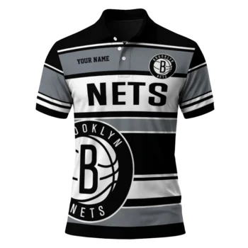 Brooklyn Nets Polo Shirt - Customized Horizontal Blocks Black