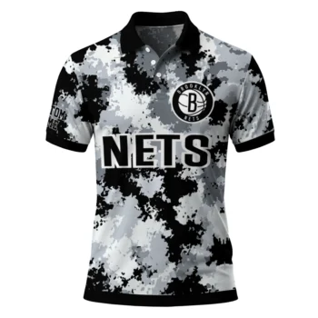 Brooklyn Nets Polo Shirt - Customized Pixel Camo Black