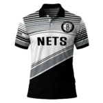 Brooklyn Nets Polo Shirt - Customized Slanted Stripes Black White