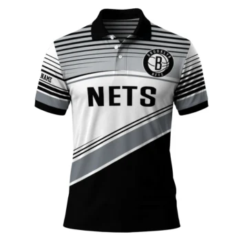 Brooklyn Nets Polo Shirt - Customized Slanted Stripes Black White