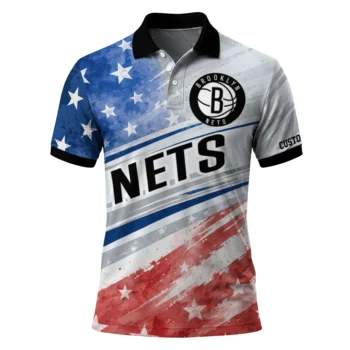 Brooklyn Nets Polo Shirt - Customized Star Stripes Red Blue