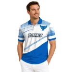 Buffalo Bulls Polo Shirt Personalized Slanted Stripes Royal Blue White Best Selling