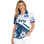 Byu Cougars Polo Shirt Customized Floral Angles Blue White Best Selling