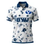 Byu Cougars Polo Shirt Customized Floral Pinstripe Blue White Best Selling