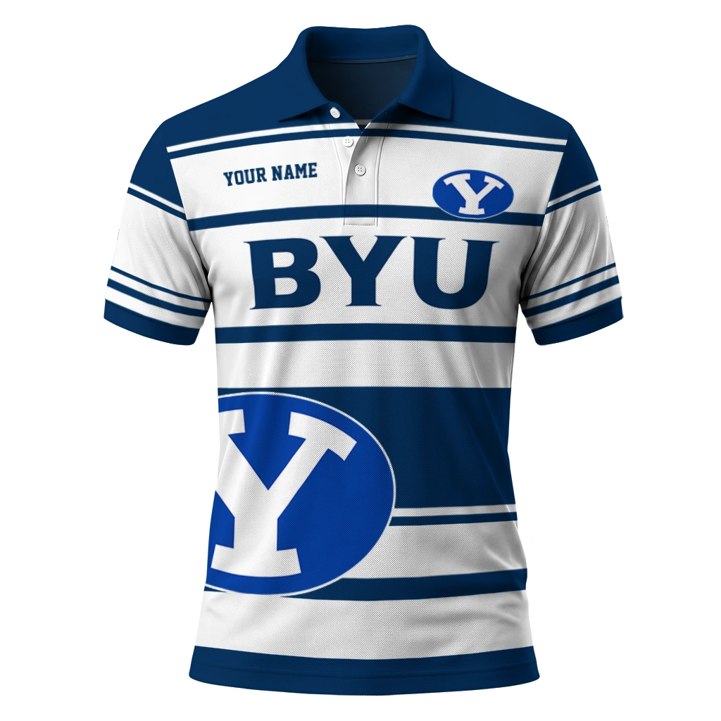Byu Cougars Polo Shirt Customized Horizontal Blocks Blue Best Selling Byu Cougars Polo Shirt Customized Horizontal Blocks Blue Best Selling