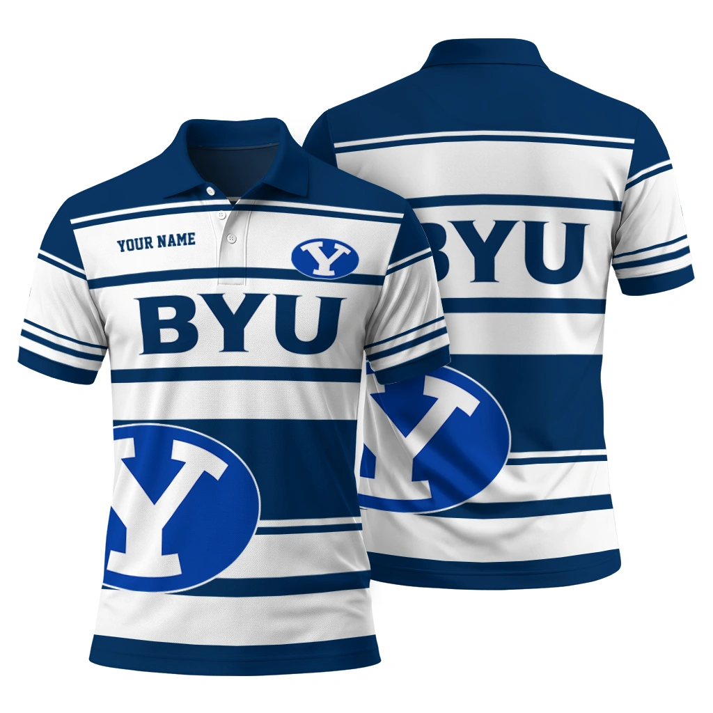 Byu Cougars Polo Shirt Customized Horizontal Blocks Blue Fashion Forward Byu Cougars Polo Shirt Customized Horizontal Blocks Blue Fashion Forward