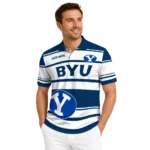 Byu Cougars Polo Shirt Customized Horizontal Blocks Blue Best Selling