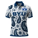 Byu Cougars Polo Shirt Customized Paisley Florals Blue White Best Selling