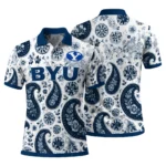 Byu Cougars Polo Shirt Customized Paisley Florals Blue White Best Selling