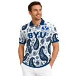 Byu Cougars Polo Shirt Customized Paisley Florals Blue White Best Selling