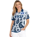 Byu Cougars Polo Shirt Customized Paisley Florals Blue White Best Selling