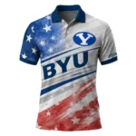 Byu Cougars Polo Shirt Customized Star Stripes Red Blue Best Selling