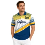 California Golden Bears Polo Shirt Personalized Slanted Stripes Blue White Best Selling