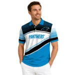 Carolina Panthers Polo Shirt Custom Slanted Stripes Blue White Best Selling