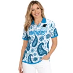 Carolina Panthers Polo Shirt Personalized Paisley Florals Blue White Best Selling