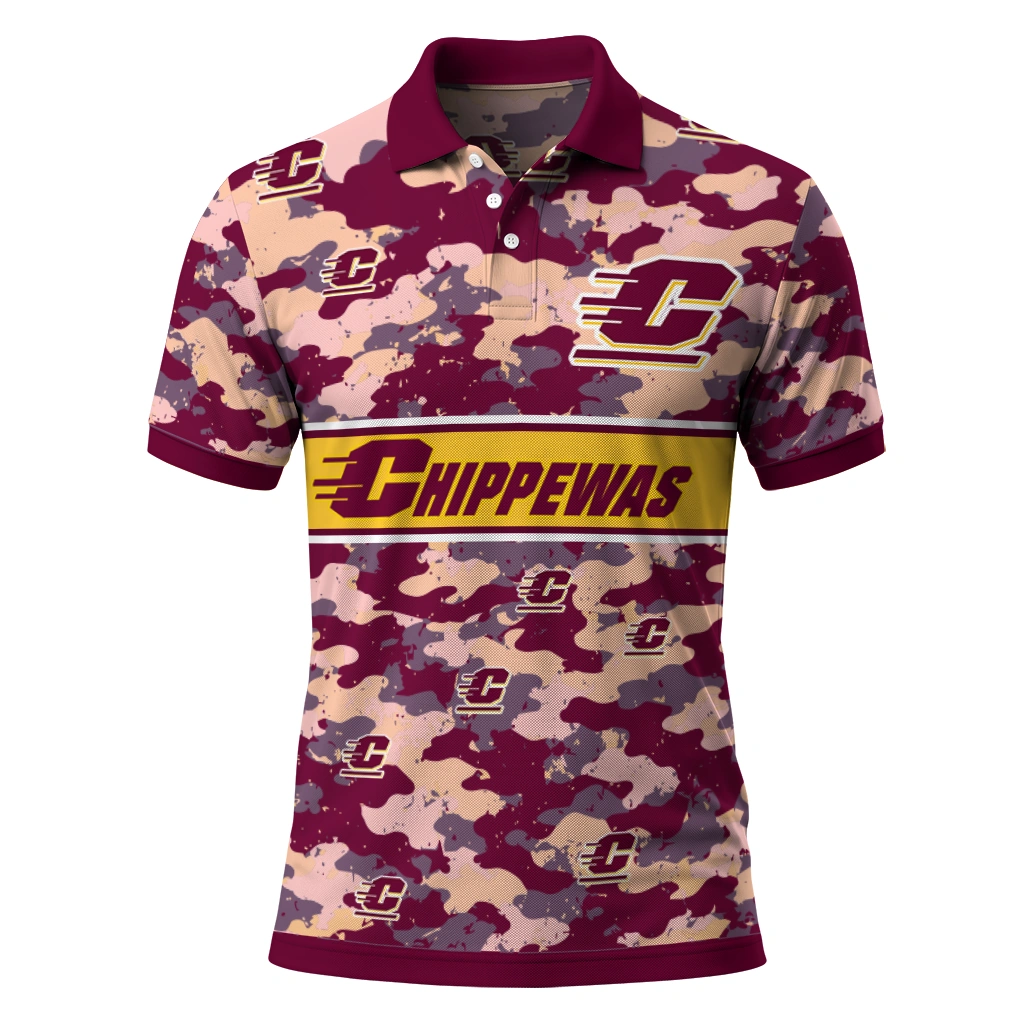 Central Michigan Chippewas Polo Shirt Custom Camo Band Maroon Best Selling Central Michigan Chippewas Polo Shirt Custom Camo Band Maroon Best Selling