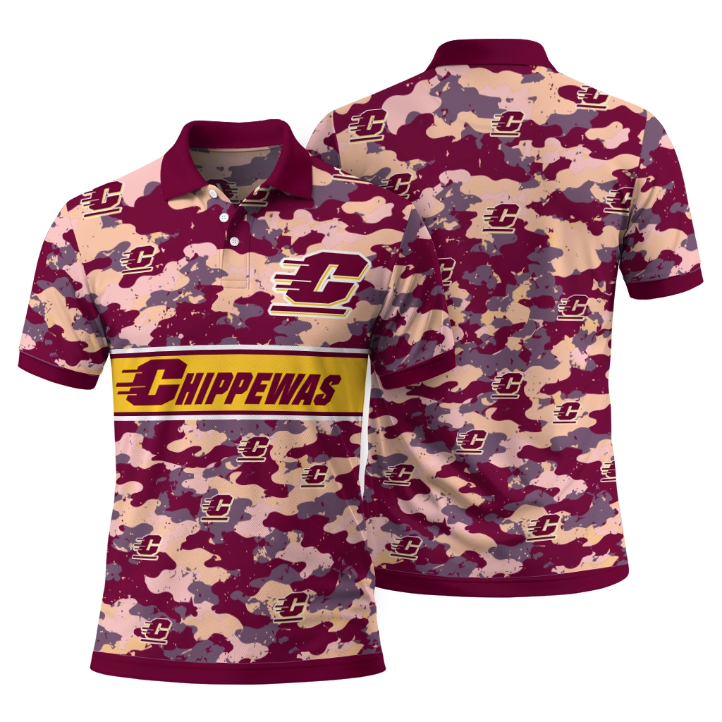 Central Michigan Chippewas Polo Shirt Custom Camo Band Maroon Fashion Forward Central Michigan Chippewas Polo Shirt Custom Camo Band Maroon Fashion Forward