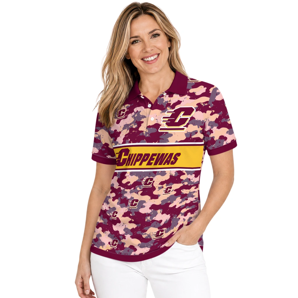 Central Michigan Chippewas Polo Shirt Custom Camo Band Maroon Latest Model Central Michigan Chippewas Polo Shirt Custom Camo Band Maroon Latest Model