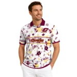 Central Michigan Chippewas Polo Shirt Custom Floral Pinstripe Maroon White Best Selling