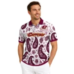 Central Michigan Chippewas Polo Shirt Custom Paisley Florals Maroon White Best Selling