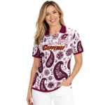 Central Michigan Chippewas Polo Shirt Custom Paisley Florals Maroon White Best Selling