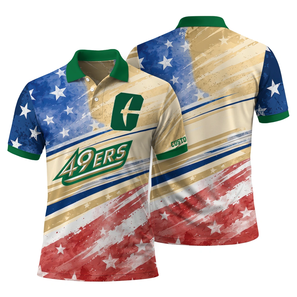 Charlotte 49ers Polo Shirt Custom Star Stripes Red Blue Fashion Forward Charlotte 49ers Polo Shirt Custom Star Stripes Red Blue Fashion Forward