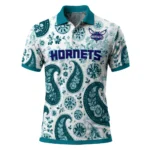 Charlotte Hornets Polo Shirt - Personalized Paisley Florals Teal White