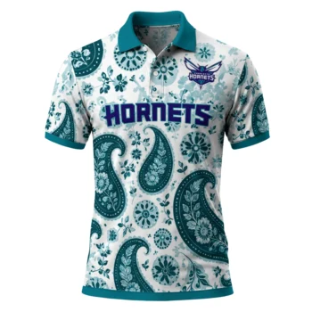Charlotte Hornets Polo Shirt - Personalized Paisley Florals Teal White
