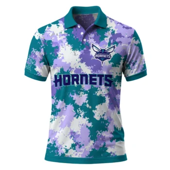 Charlotte Hornets Polo Shirt - Personalized Pixel Camo Teal