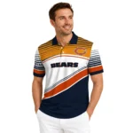 Chicago Bears Polo Shirt Customized Slanted Stripes Blue White Best Selling