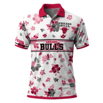 Chicago Bulls Polo Shirt - Custom Floral Pinstripe Red White