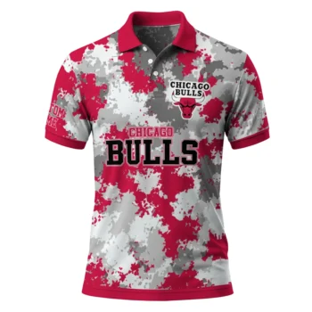 Chicago Bulls Polo Shirt - Custom Pixel Camo Red